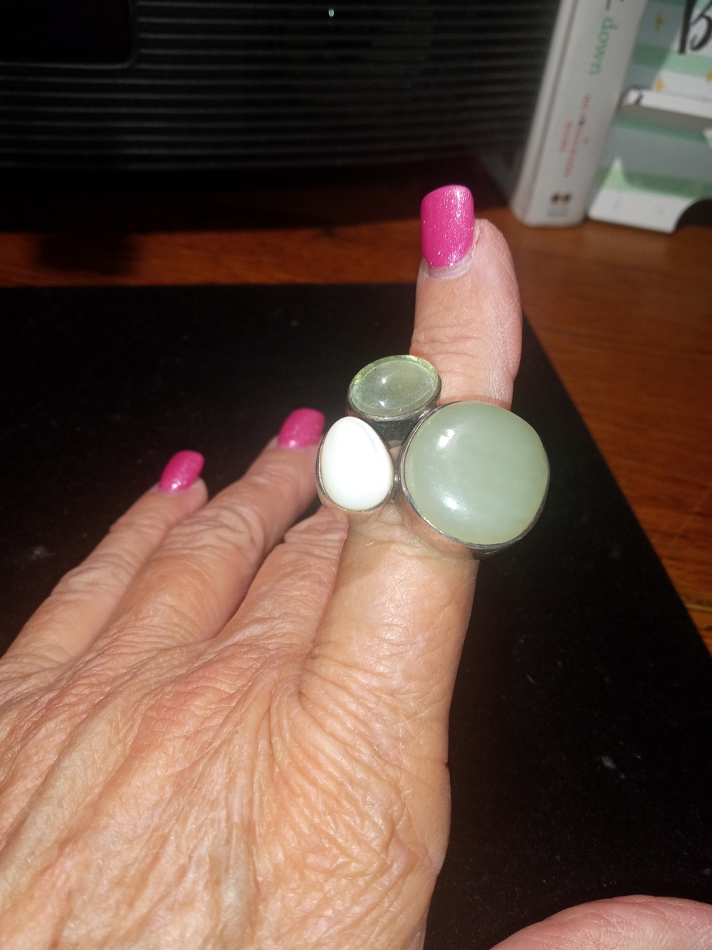 Silpada Green and White Triple Cabochon Ring
